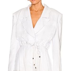 Selmacilek white tie-detailed linen crop blazer size L